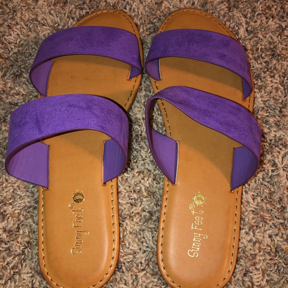 Purple Sunny Feet slide on sandals size 10